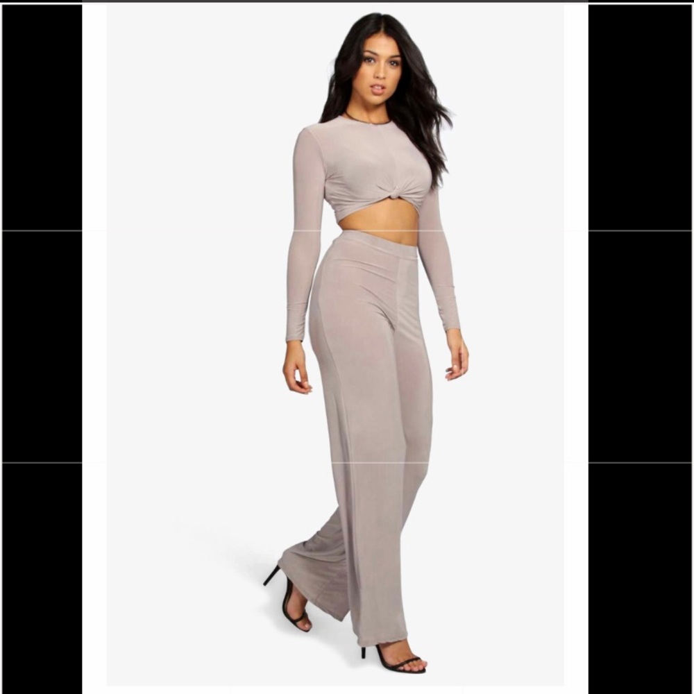 Boohoo slinky knot top palazzo co-ord set